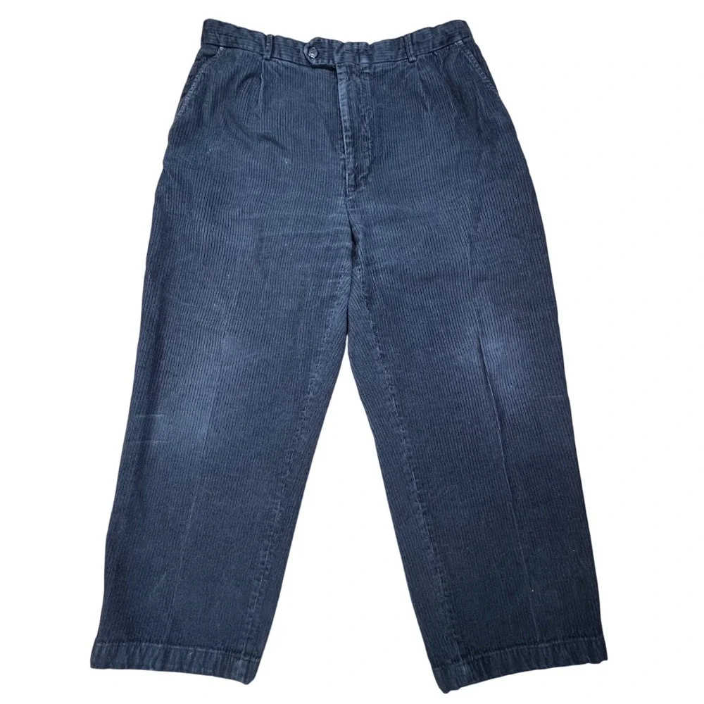 Turnbury Mens Navy Blue Corduroy Pleated Relaxed Fit Pants‎ 38x30